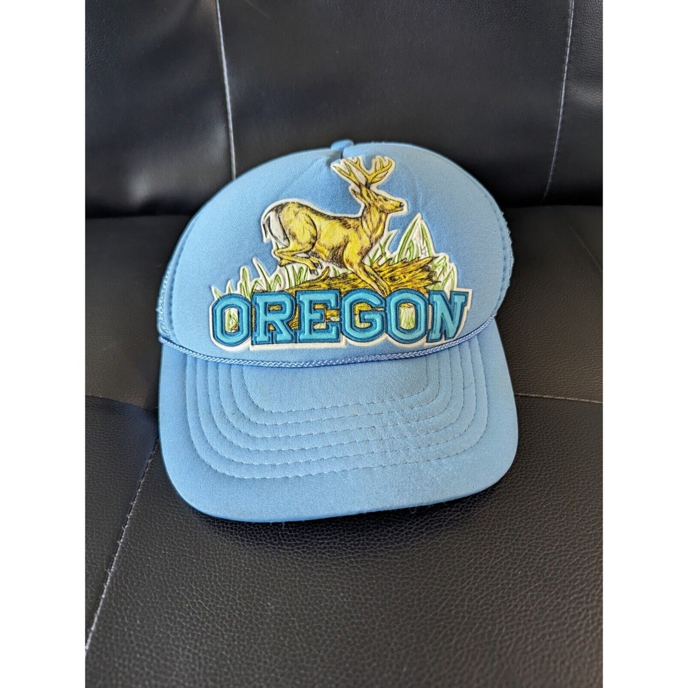 Vintage Oregon‎ State Tourist Trucker Puff Print Mesh SnapBack Hat Deer